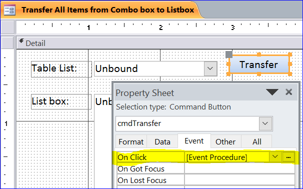 ms access listbox double click event