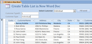 create table list