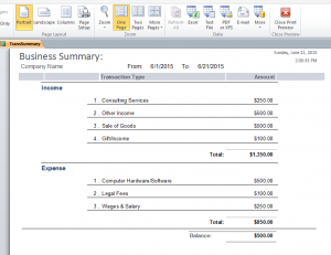 transaction type report