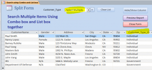 combo and list box multiple result