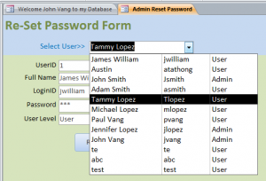 admin reset password