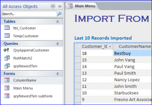 table for no duplicate import from excel