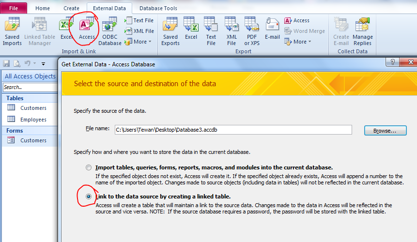 How to Create Link Table from Another MS Access file